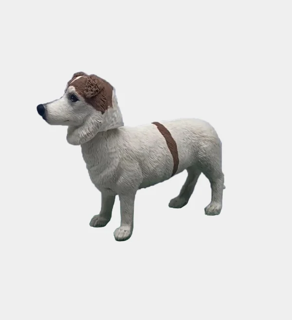 Left side view of a custom clay pet sculpture modeled from a dog photo