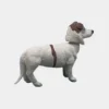 Right side view of a custom clay dog figure with white and brown markings