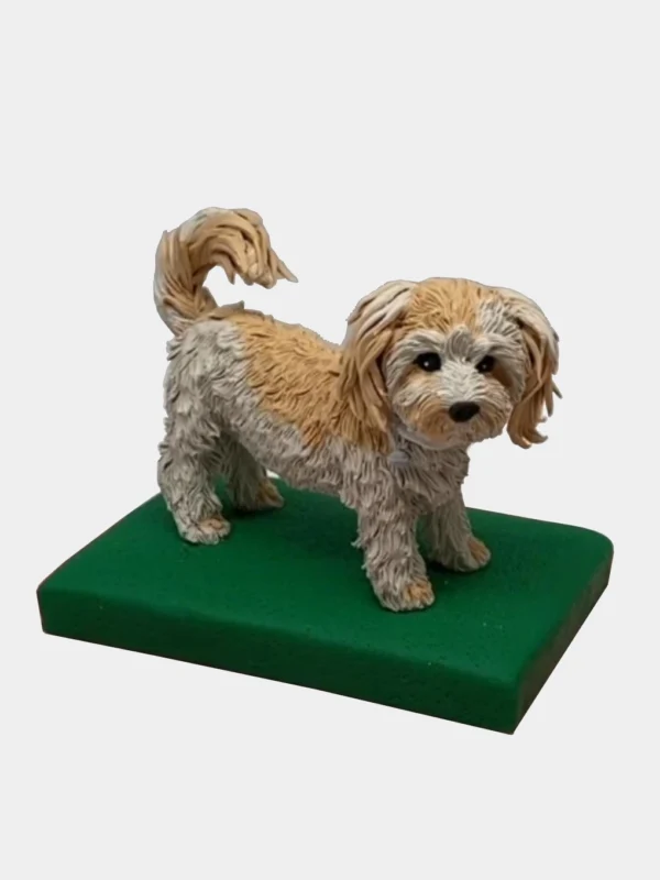Custom clay pet dog figurine front view – handmade sculpture from photo